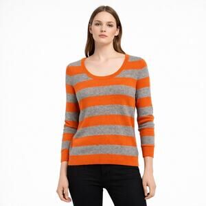 Only Mine Orange Grey Striped 100% Cashmere Sweater Capsole Preppy Womens Large
